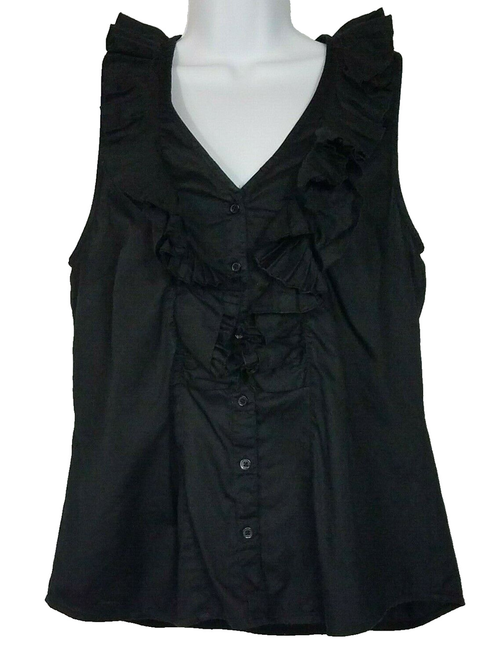 ANN TAYLOR Womens Ruffled Black Sleeveless Career Blouse Size 8